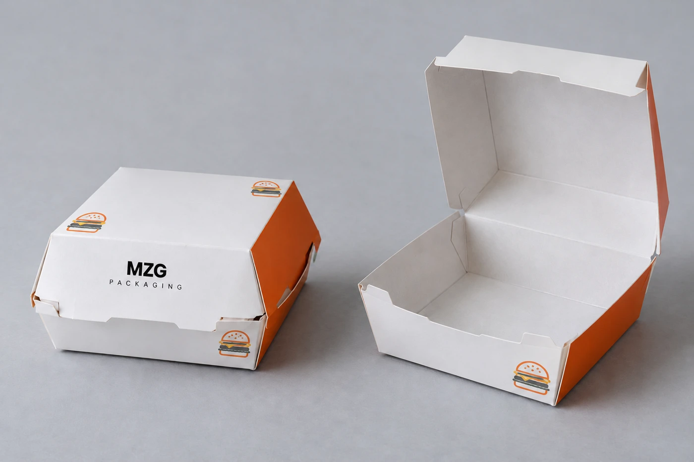 Custom Burger Boxes — empty packaging views