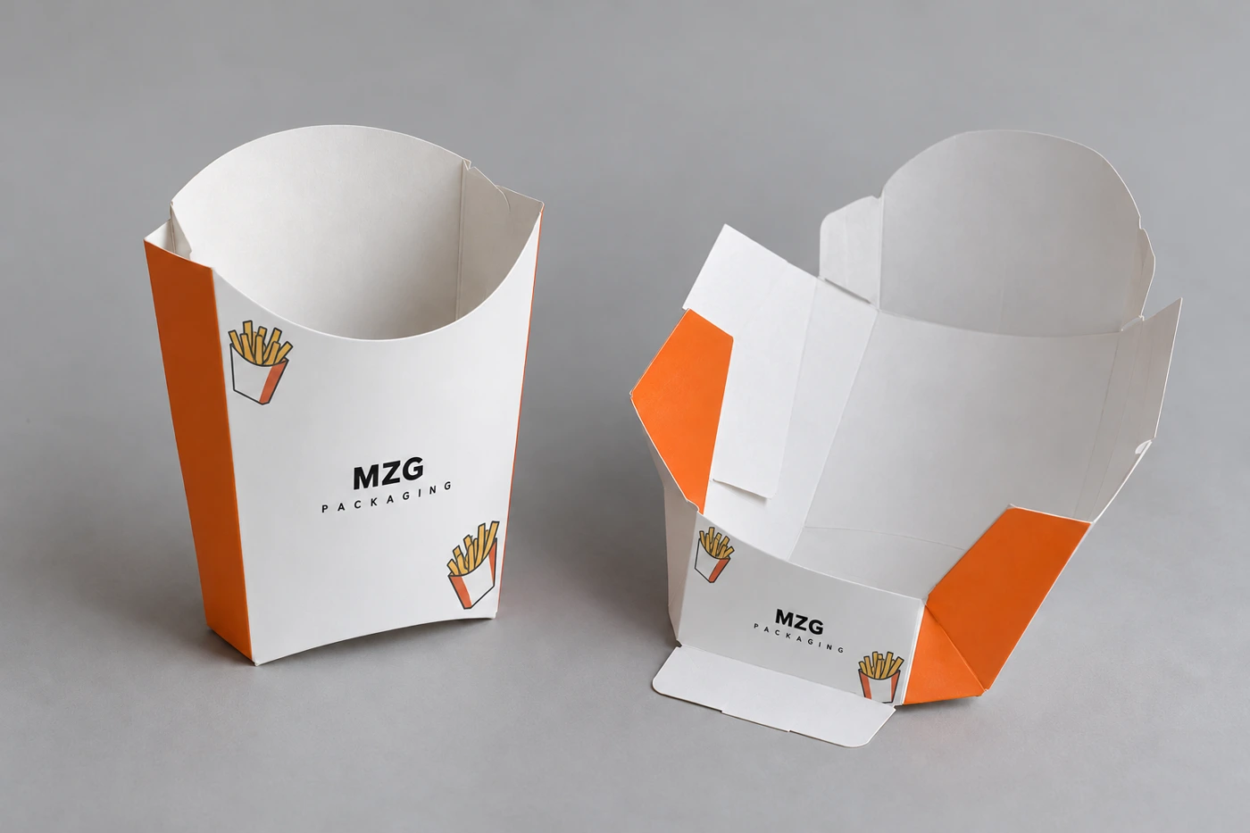 Custom Fries Cartons — empty packaging views