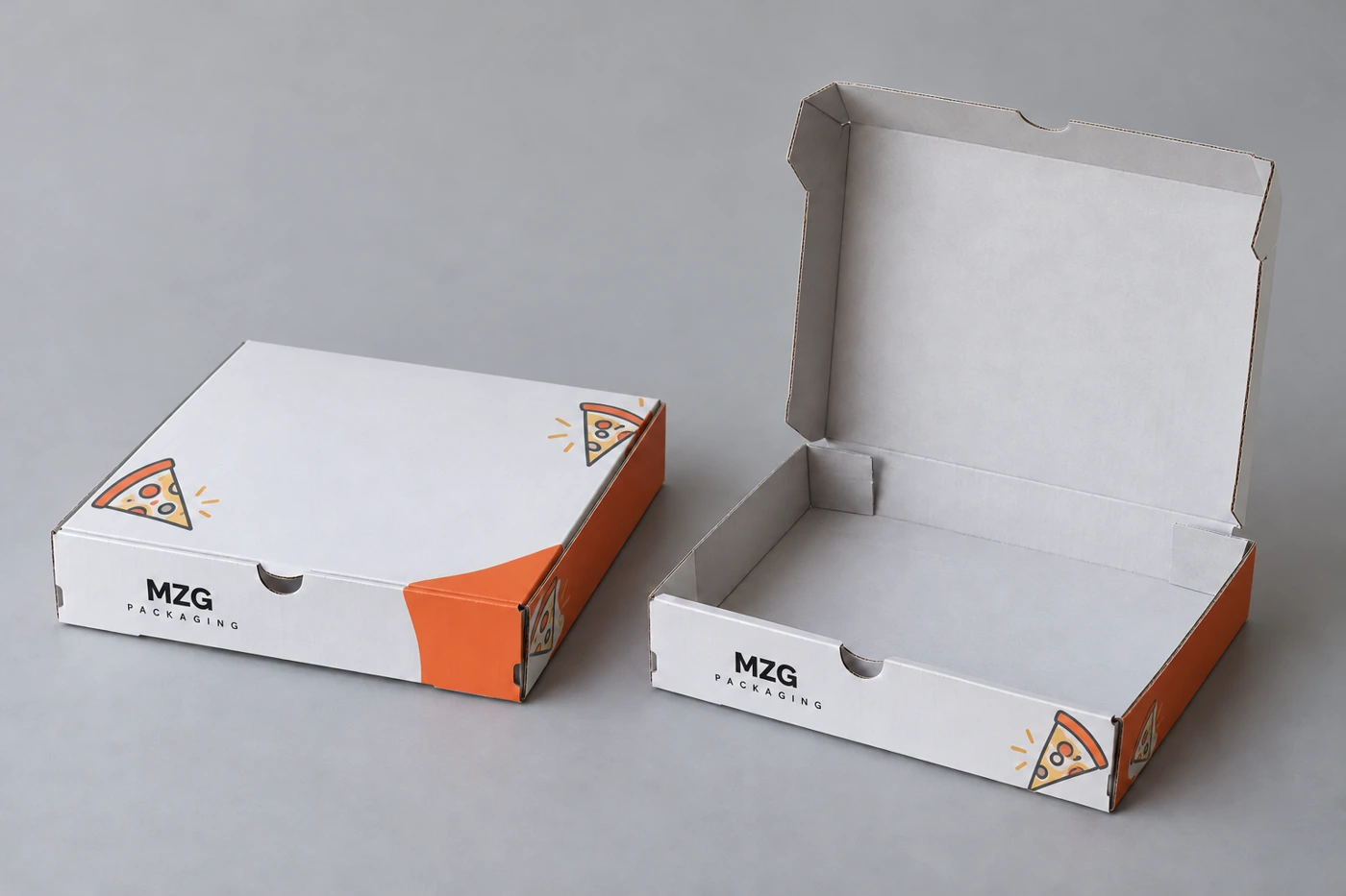 Custom Pizza Boxes — empty packaging views